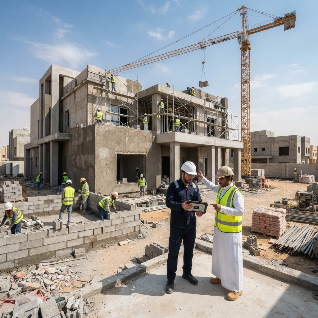 موقع مقاولات عامة لبناء وتشطيب فيلا حديثة بإشراف هندسي في السعودية
