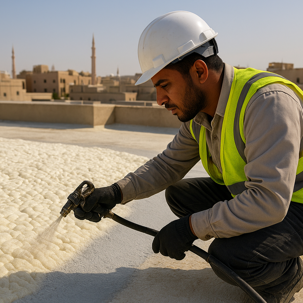 فحص قِطعي لطبقة الفوم بعد التطبيق وإظهار نسيج المادة وطبقة الحماية على سطح السطح